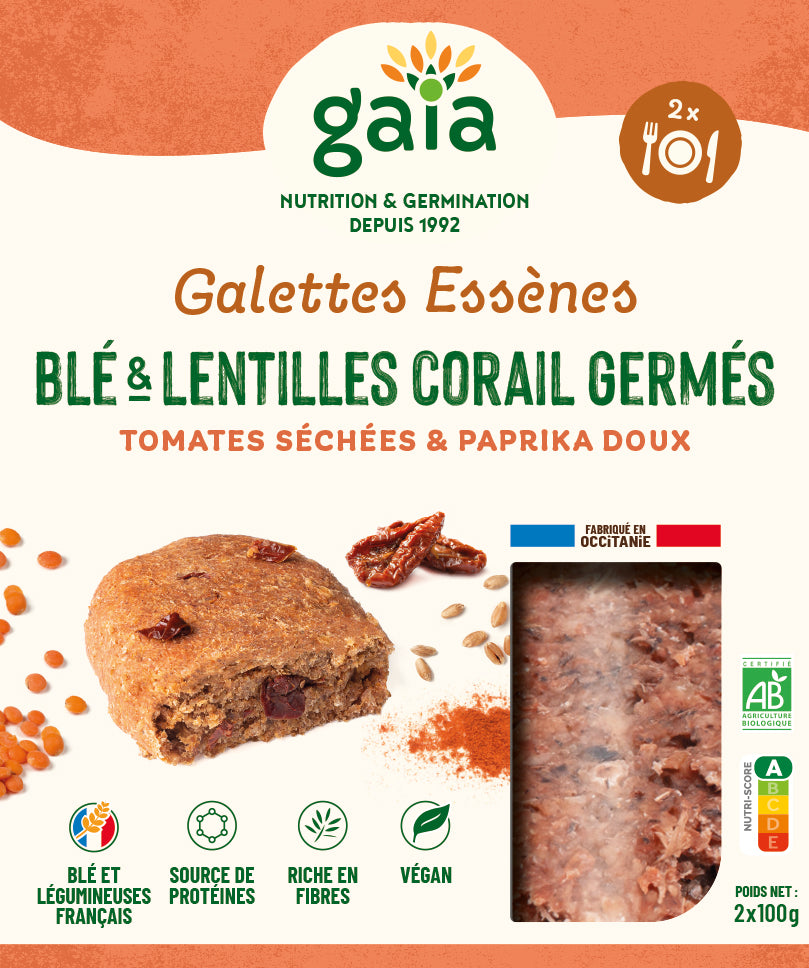 Gaia -- Galettes Essènes de blé & lentilles corail germées tomates séchées & paprika doux - 2x100 g x4