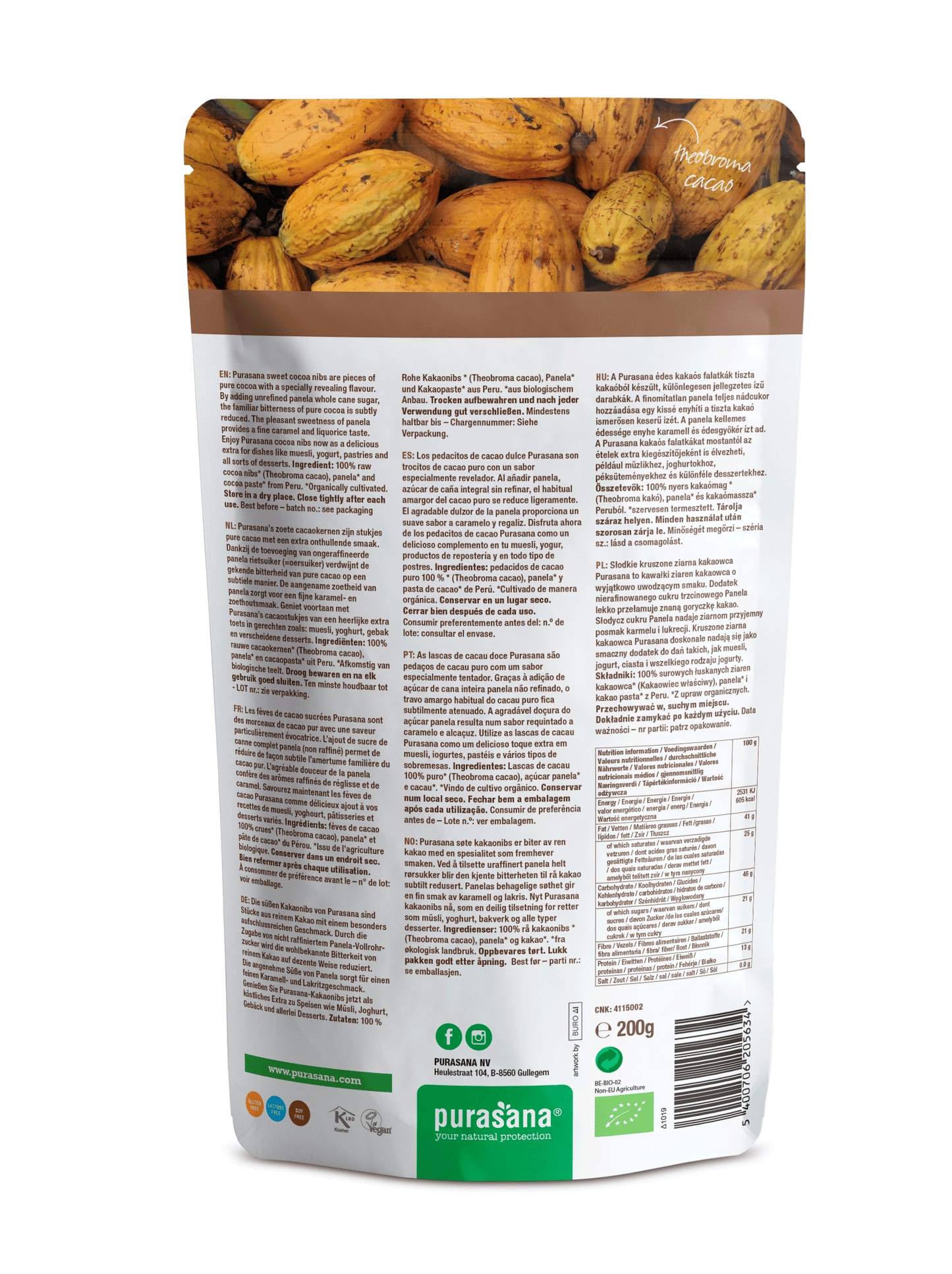 Purasana -- Pépites de cacao sucrées - 200 g
