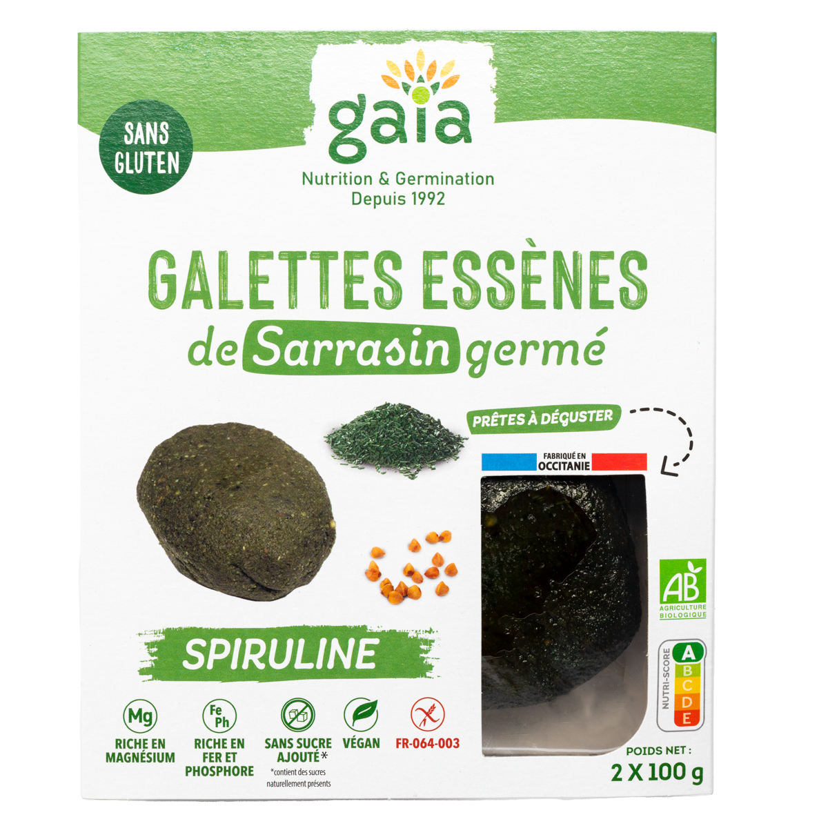 Gaia -- Galettes Essènes de sarrasin germées a la spiruline - 2x100 g x4