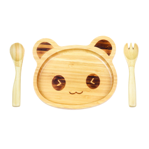 Cap Bambou -- Set de repas enfants bambou (assiette + fourchette + cuillère)