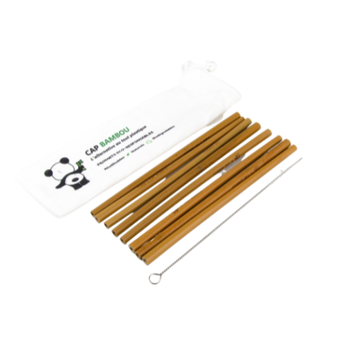 Cap Bambou -- Kit pailles longues (8 pailles 20cm + 1 goupillon)
