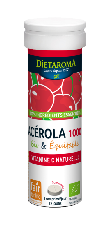 Dietaroma -- Acerola 1000 goût cassis mono tube - 12 comprimés