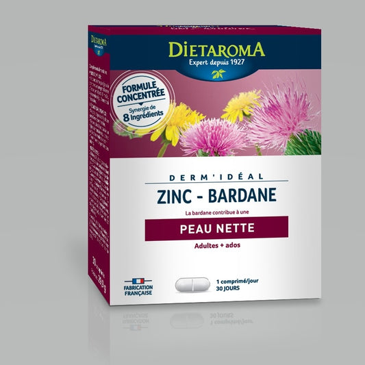 Dietaroma -- Derm'ideal zinc-bardane - 30 comprimés
