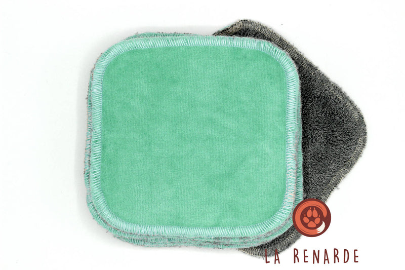 La Renarde -- Lingettes lavables gris vert d'eau - lot de 10