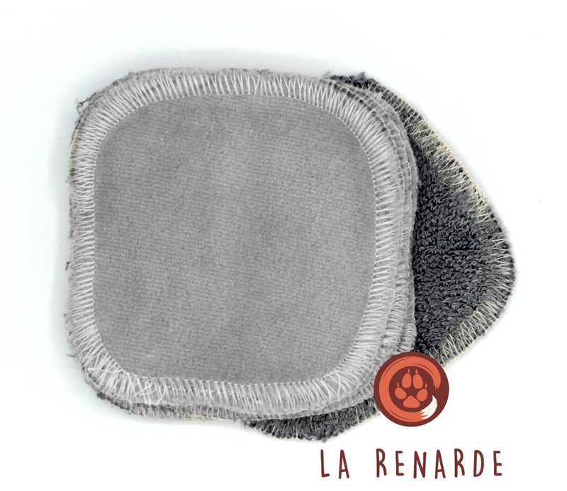 La Renarde -- Lingettes démaquillantes lavables gris gris - lot de 6
